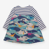Dress long sleeved striped and dinosaurs