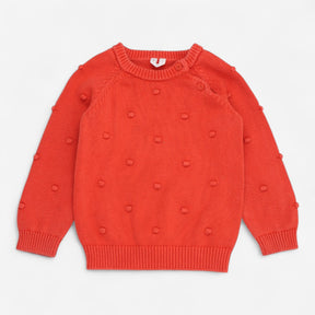 Orange Knit Sweater with pompoms 