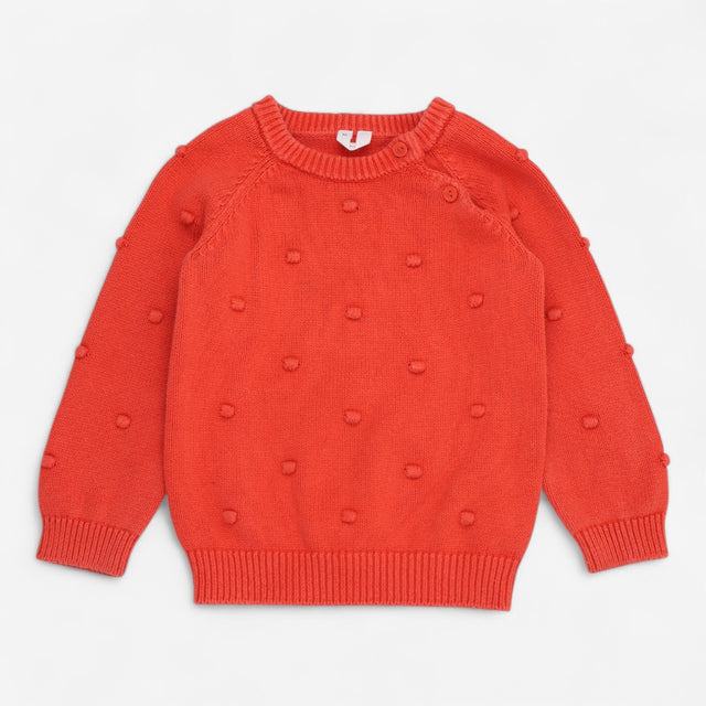 Orange Knit Sweater with pompoms 