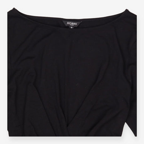 Black Jersey  Wrapover Midi Dress Long Sleeve 