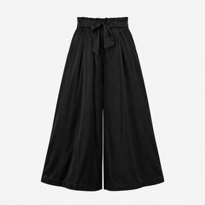 Trousers Black Wide Leg Tie Waist Satin Finish