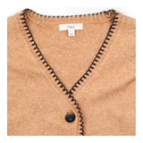 Cardigan Camel Tan V Neck Blanket Stitch Edge Soft