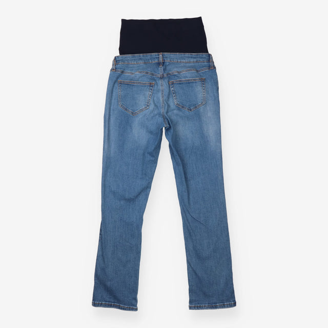 Blue Over-Bump Maternity Jeans With Distressed Kne