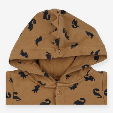 Brown hooded onesie with little dinos