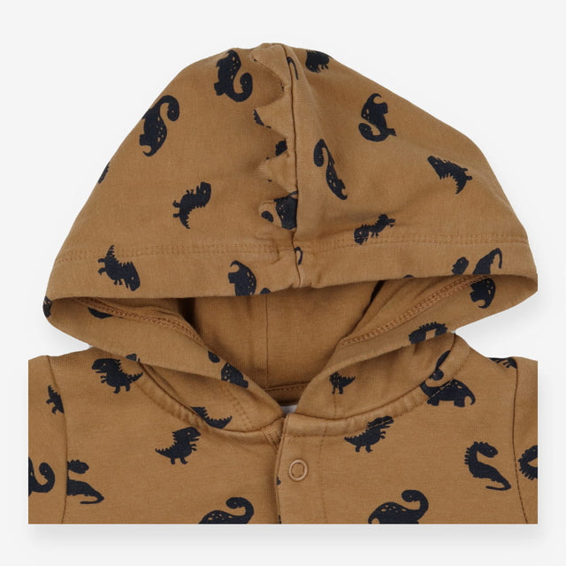 Brown hooded onesie with little dinos