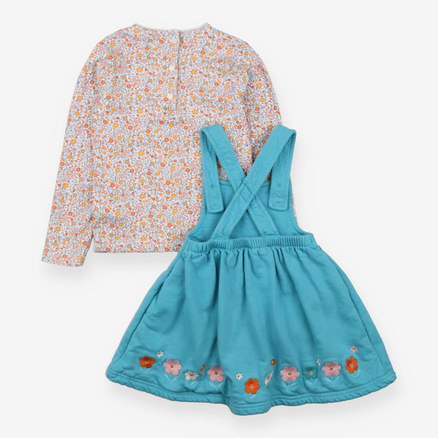 Blue Hedgehog Pinafore with Floral Long Sleeve