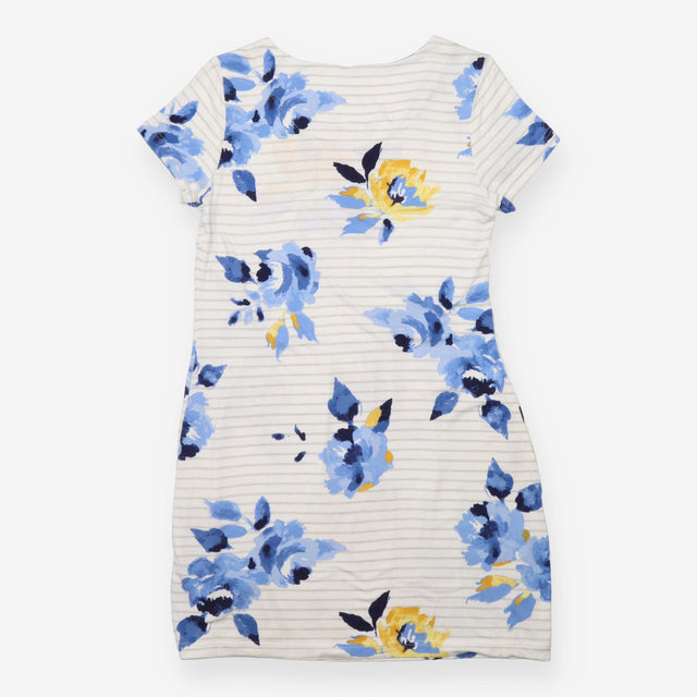 Jersey Dress Blue Floral Grey Stripe Drawstring Wa