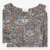Midi Dress Blue Botanical Print Ruffle Long Sleeve