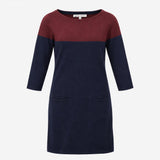 Navy Rust Colour Block Cotton Wool Knitted Dress w