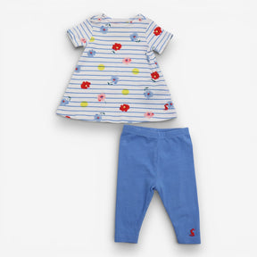 Tunic and Leggings Blue Stripe with Flowers and Sp
