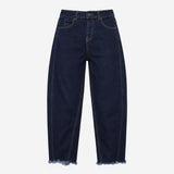 Dark Indigo Blue High Waist 5 Pocket Raw Hem Barre