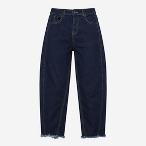 Dark Indigo Blue High Waist 5 Pocket Raw Hem Barre