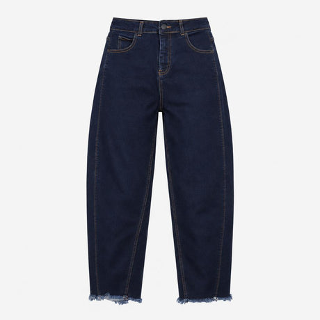 Dark Indigo Blue High Waist 5 Pocket Raw Hem Barre