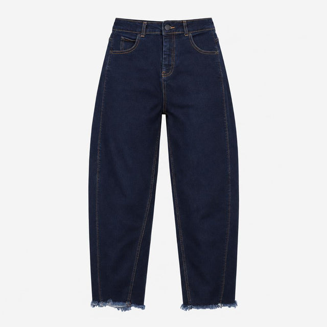 Dark Indigo Blue High Waist 5 Pocket Raw Hem Barre