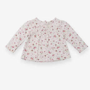White LS top with robins and flowers