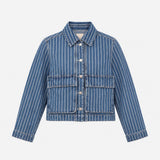 Jacket Blue Striped Denim Utility Button Up