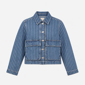Jacket Blue Striped Denim Utility Button Up