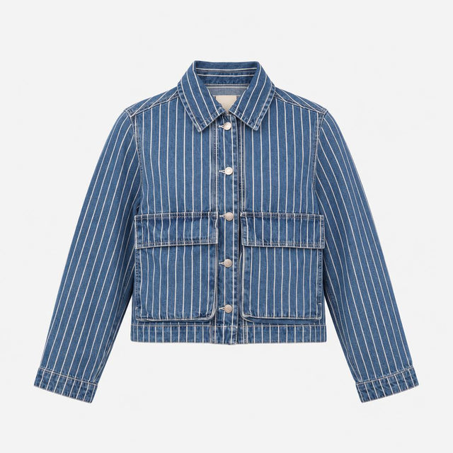 Jacket Blue Striped Denim Utility Button Up