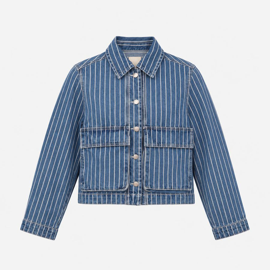 Jacket Blue Striped Denim Utility Button Up