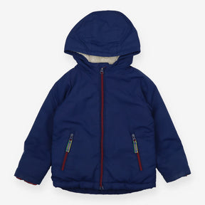 Coat blue fur lined red edging and zip