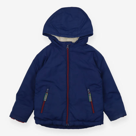 Coat blue fur lined red edging and zip