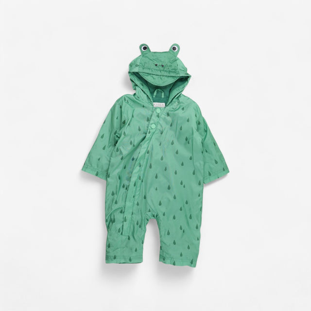 Green frog splash suit with droplets