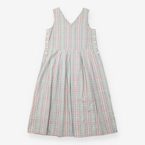 Pinafore Dress Cotton Plaid Sage Green Pink