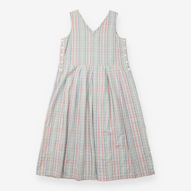 Pinafore Dress Cotton Plaid Sage Green Pink