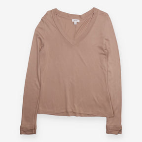 Draped Top Taupe Camel Cowl Neck Long Sleeve