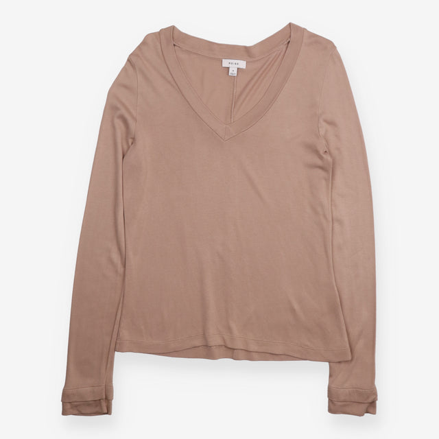 Draped Top Taupe Camel Cowl Neck Long Sleeve