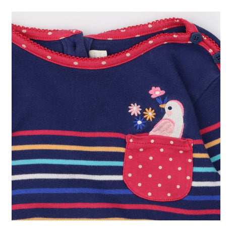 T-Shirt Long Sleeved Multi Striped with Bird Pocke
