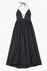 Midaxi Dress in Black Cotton with Halter Neck and 