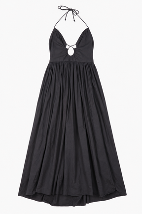 Midaxi Dress in Black Cotton with Halter Neck and 