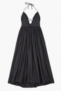 Midaxi Dress in Black Cotton with Halter Neck and 
