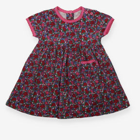 Dress SS jersey pink red floral pink edging pocket