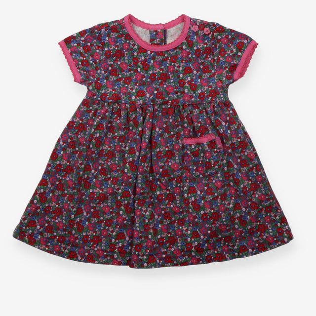 Dress SS jersey pink red floral pink edging pocket
