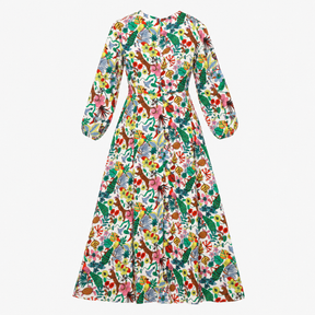 Dress Ivory Multicolour Floral Animal Print Long S