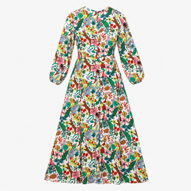 Dress Ivory Multicolour Floral Animal Print Long S