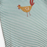 Bodysuit teal stripe chicken