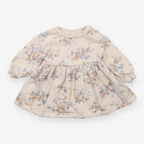 Beige sweater dress with blue floral print