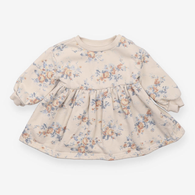 Beige sweater dress with blue floral print