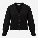 Cardigan Black Merino Wool V Neck Button Front