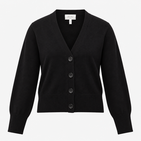 Cardigan Black Merino Wool V Neck Button Front