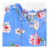 Sleeveless Blouse Blue Floral Ruffle Tie N