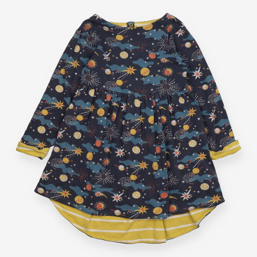 Blue Solar System Dress Yellow Striped Collar