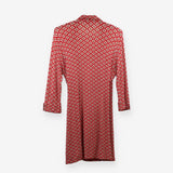 Red & Brown Diamond Print Collared Jersey Wrap Dre