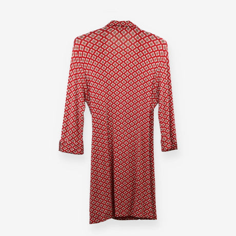 Red & Brown Diamond Print Collared Jersey Wrap Dre