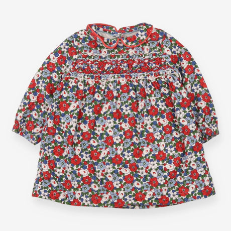 Cord Collared Dress Red and Blue Ditsy Print