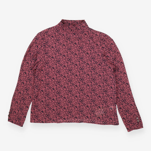 Ditsy floral high neck blouse top, pink and navy