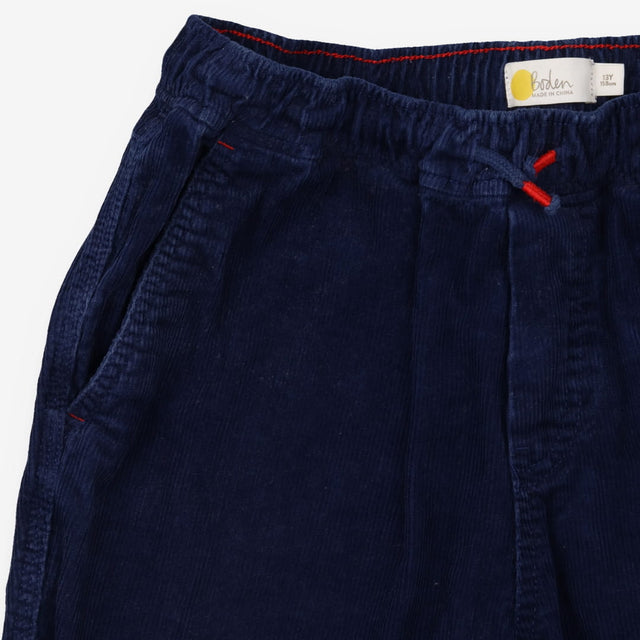 Trousers cord navy pull on red stitching